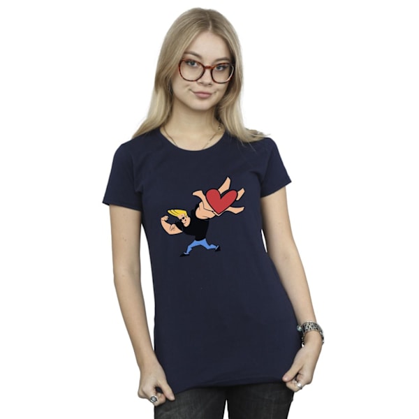 Johnny Bravo Dam T-shirt i bomull med hjärtmotiv, marinblå, storlek M Navy Blue M