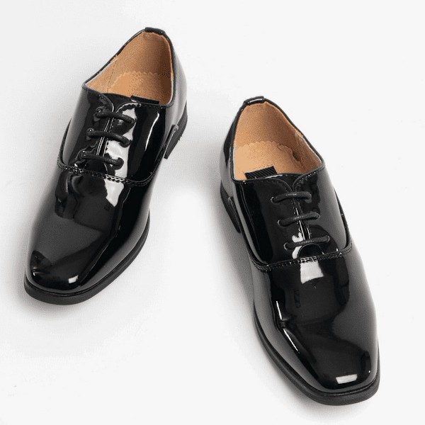 Goor Boys Lackläder Snörskor Oxford Tie Dress Shoes 2 UK Bl Black Patent 2 UK