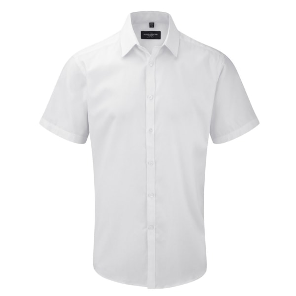 Russell Collection Herringbone kortärmad skjorta 15in Wh White 15in