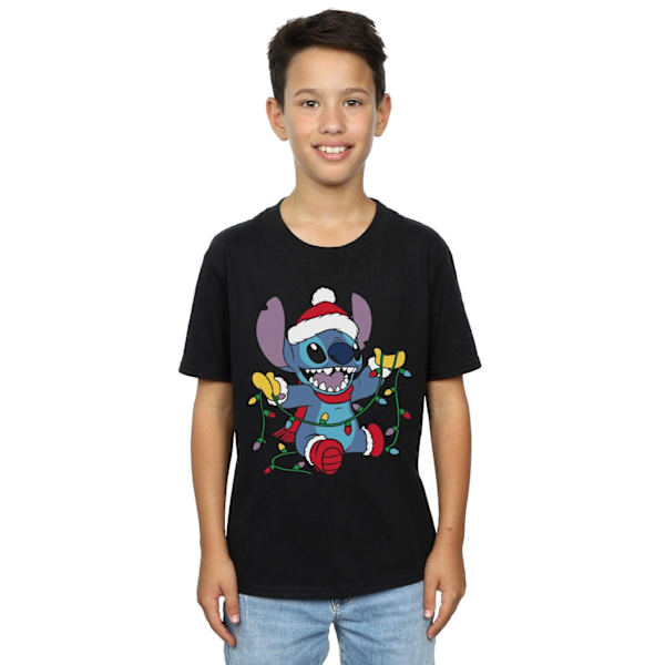 Disney Boys Lilo And Stitch Julbelysning T-shirt 7-8 år Black 7-8 Years