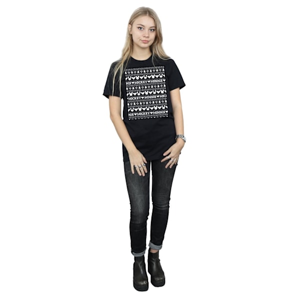 Disney Dam/Damer Mickey Och Minnie Jul Fair Isle Bomull Boyfriend T-Shirt Black 3XL