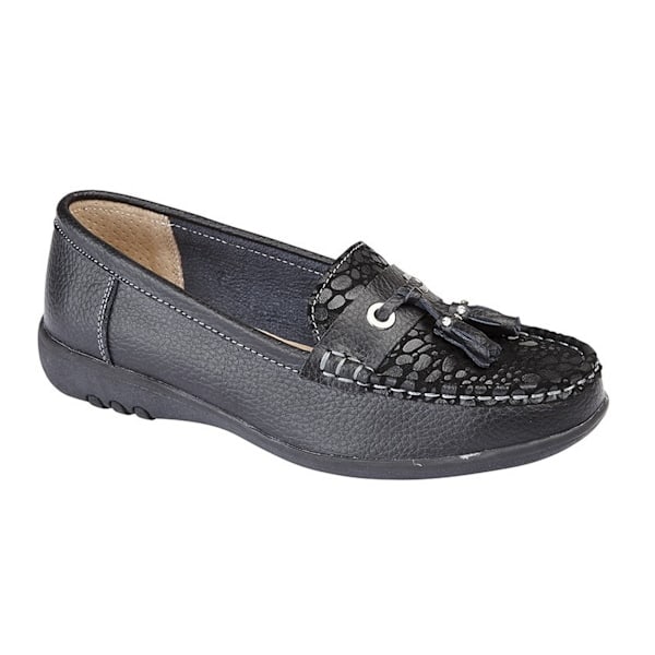 Boulevard Dam/Damer Bred Passform Reptil Tryck Tofs Skor Black 9 UK
