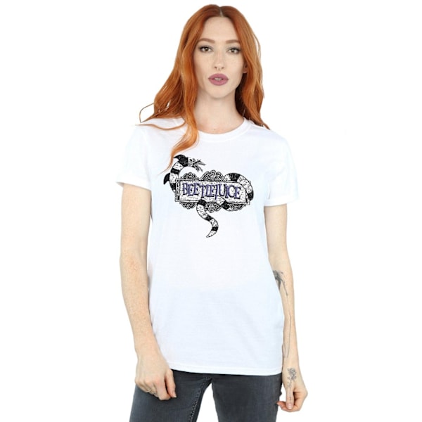 Beetlejuice Dam/Damer Sandworm Logo Bomull Boyfriend T-Shir White 3XL