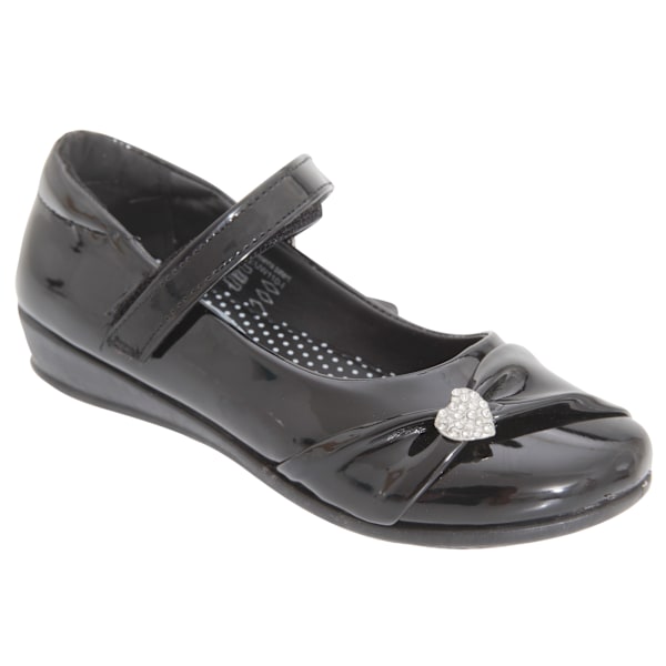 US Brass Girls Paige II Touch Fastening Bar Diamante Trim Shoes Black Patent 12 UK Junior