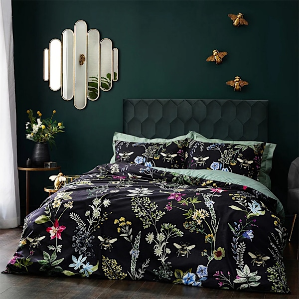 Wylder Midnight Bee Velvet Floral Påslakan Set Enkelsäng Svart Black Single