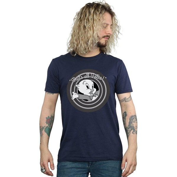 Looney Tunes Herr T-shirt i bomull med tryck av Porky Pig That's All Folks L N Navy Blue L