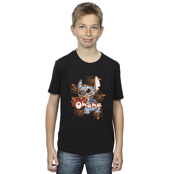 Disney Boys Lilo And Stitch Ohana Orange Hibiscus T-Shirt 5-6 år Black 5-6 Years