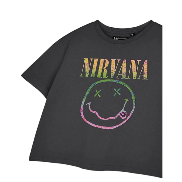 Nirvana Dam/Kvinnor Regnbåge Logo Crop T-Shirt XXL Charcoal Charcoal XXL