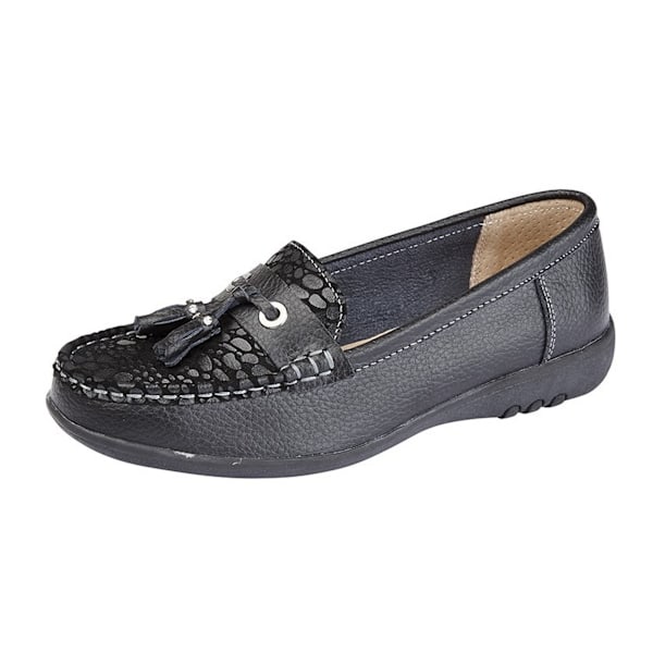 Boulevard Dam/Damer Bred Passform Reptil Tryck Tofs Skor Black 8 UK