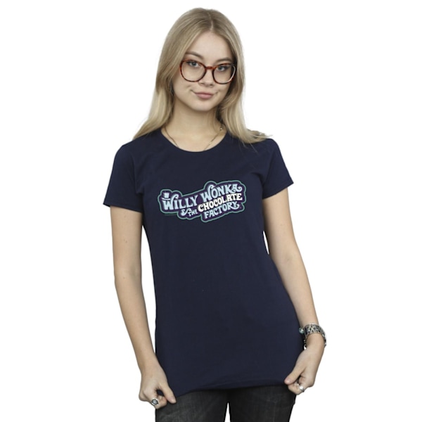 Willy Wonka Dam/Kvinnor Chokladfabrik Logotyp Bomull T-shirt Navy Blue M