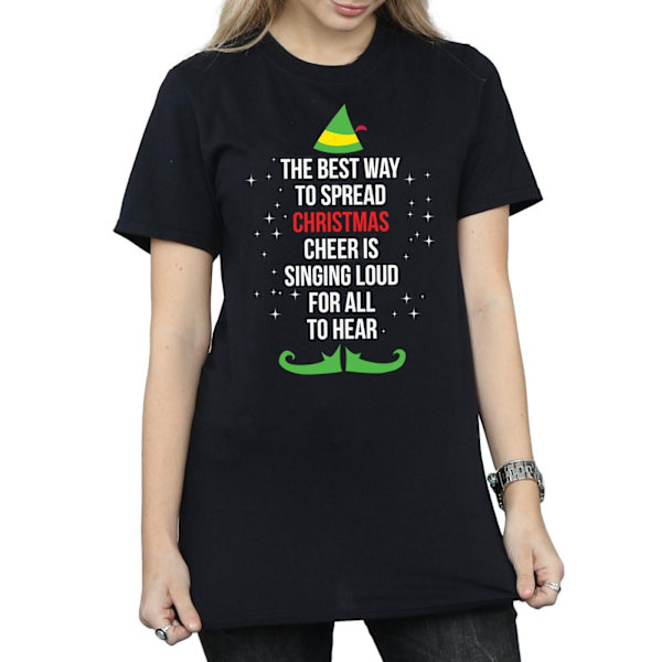 Elf Womens/Ladies Christmas Cheer Text Cotton Boyfriend T-Shirt Black XXL