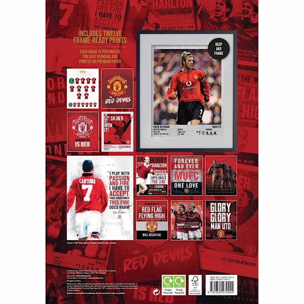 Manchester United FC Väggkalender 2025 30cm x 42cm Röd/Gul Red/Yellow 30cm x 42cm