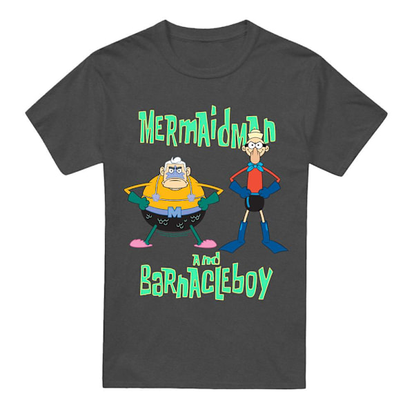 SvampBob Fyrkant Unisex Vuxen Sjöjungfru Man & Sjöborrepojken T-shirt Charcoal 3XL
