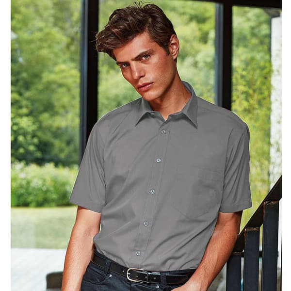 Premier Mens Short Sleeve Formal Poplin Plain Work Shirt 16.5 D Dark Grey 16.5