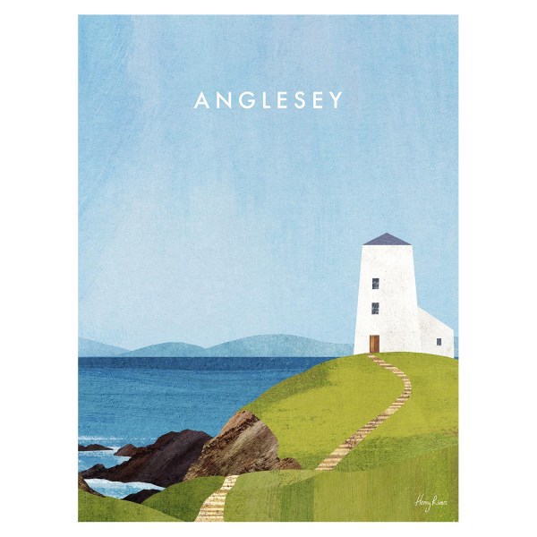 Henry Rivers Anglesey Twr Mawr Lighthouse Print 40 cm x 3 Blue/Green/White 40cm x 30cm