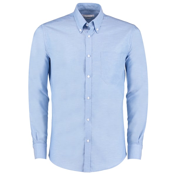 Kustom Kit Herr Slim Fit Stretch Långärmad Oxford Skjorta 15in Light Blue 15in