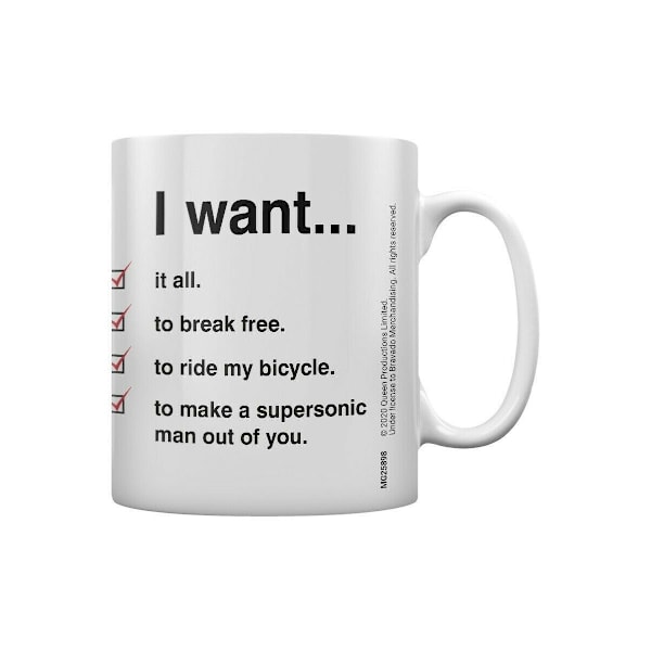 Queen I Want Checklista Mugg En Storlek Vit White One Size