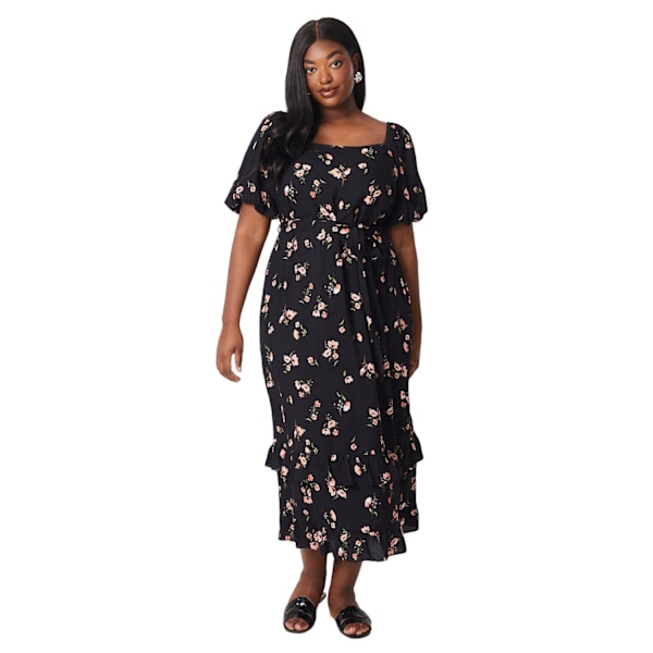 Dorothy Perkins Dam/Dam Floral Frill Hem Plus Midi Klänning Black 20 UK