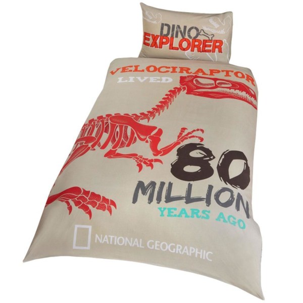 National Geographic Dino Explorer Velociraptor Duvet Set Single Beige/Red Single