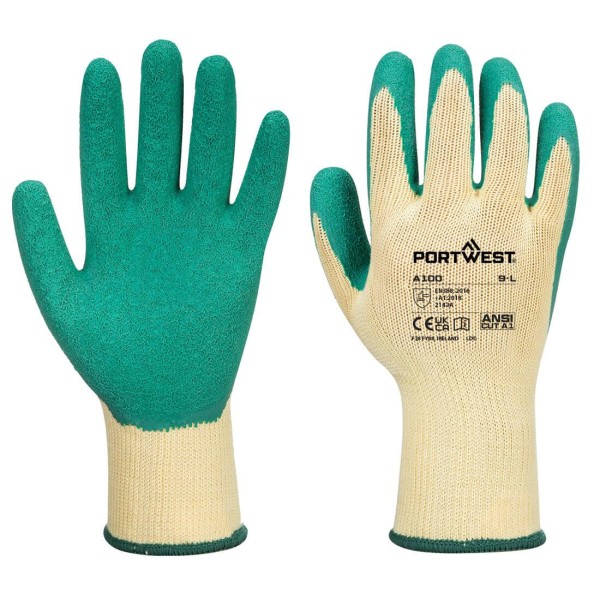 Portwest A100 Latex Grip Handskar XXL Gröna Green XXL