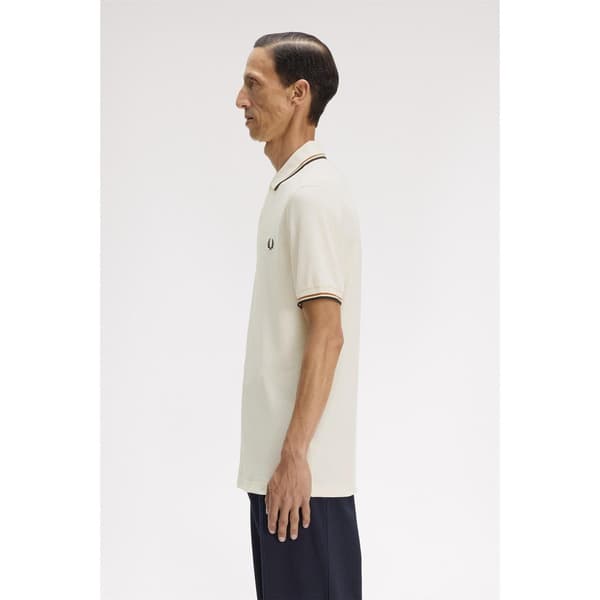 Fred Perry pikétröja med dubbla ränder för herrar L Ecru Ecru L