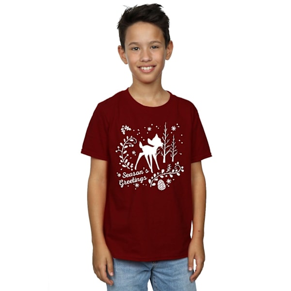 Disney Boys Bambi Christmas Greetings T-Shirt 7-8 år Bourgogne Burgundy 7-8 Years