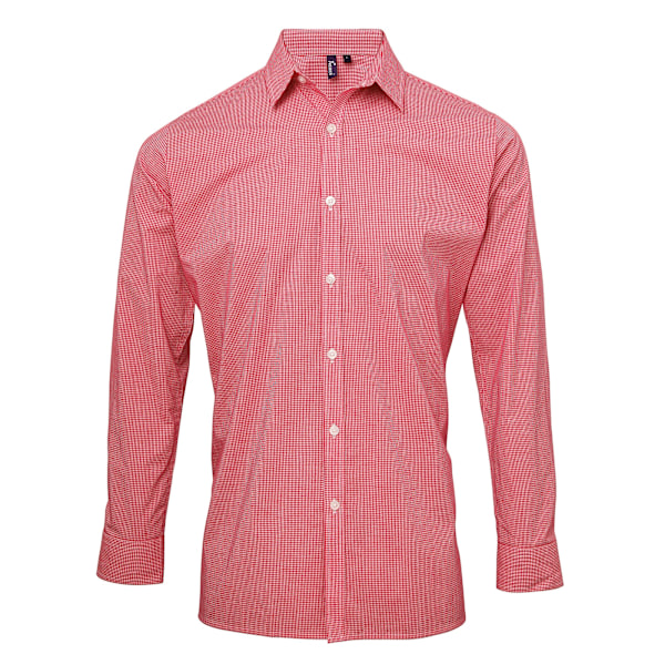 Premier Herr Microcheck Långärmad Skjorta XL Röd/Vit Red/White XL