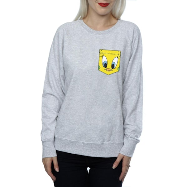 Looney Tunes Dam/Damer Tweety Pie Ansikte Faux Fick Sweatshirt Heather Grey XL