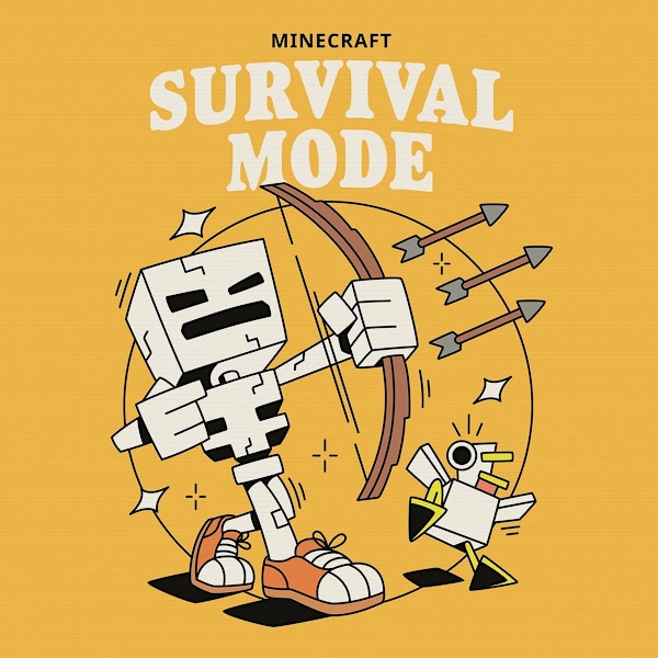 Minecraft Survival Mode Inramad Canvas Tavla 30.5cm x 30.5cm x 2 Yellow/White 30.5cm x 30.5cm x 2cm