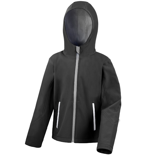 Result Core Kids Unisex Junior Hooded Softshell Jacka 7/8 Svart Black/Grey 7/8