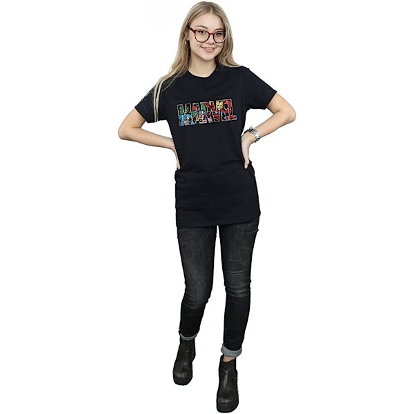 Marvel Comics Dam/Damer Karaktärer Bomull Logotyp Pojkvän T- Black 3XL