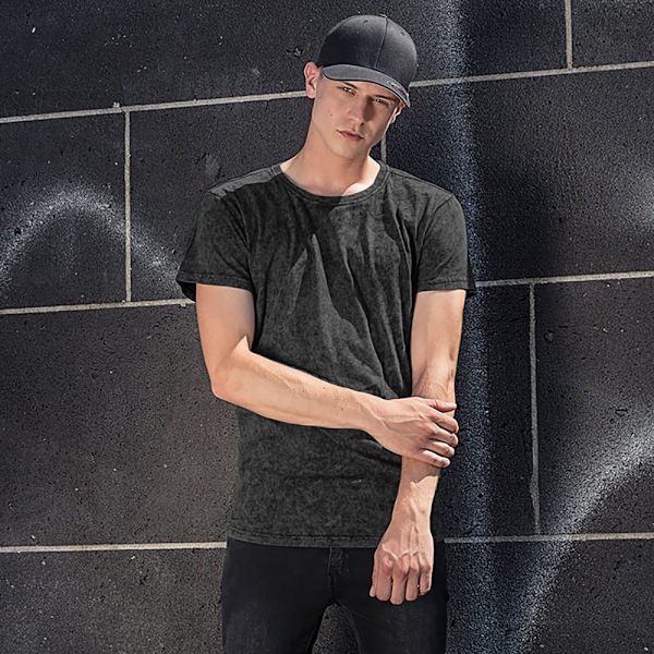 Bygg ditt varumärke herrars syratvättade T-shirt M mörkgrå/vit Dark Grey/White M