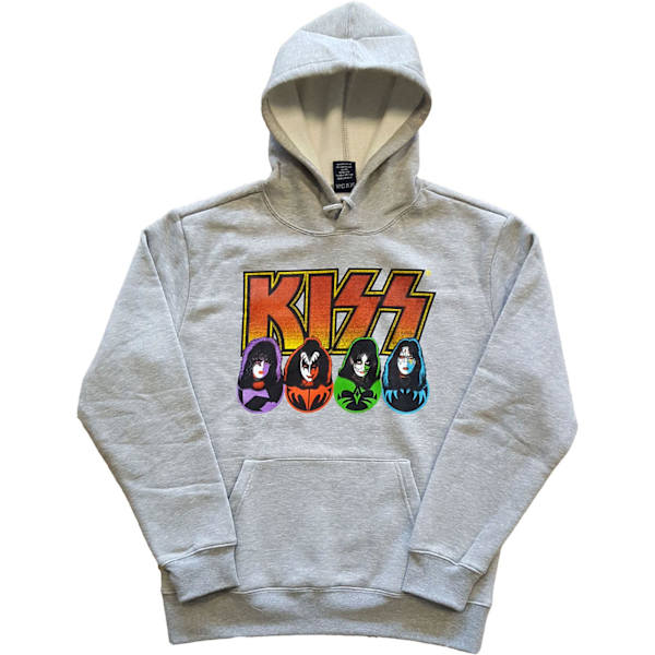 Kiss Unisex Vuxen Logo, Ansikten & Ikoner Hoodie XXL Grå Grey XXL