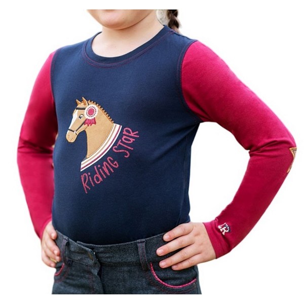 Little Rider Girls Riding Star Collection långärmad T-shirt Navy/Burgundy 9-10 Years
