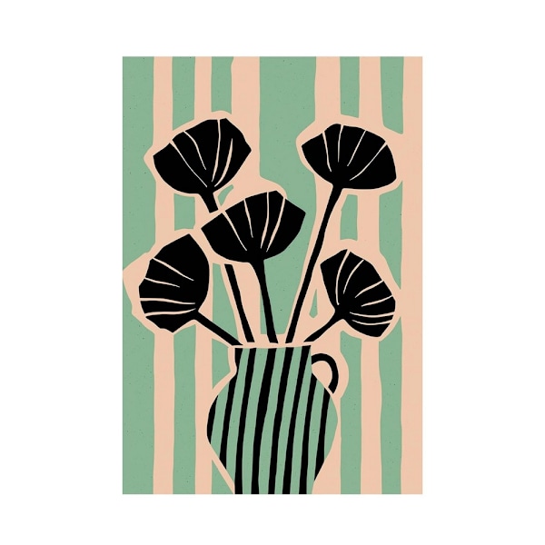 Treechild Still Life No 1 Randig Tryck 40cm x 30cm Svart/Kräm Black/Cream/Green 40cm x 30cm