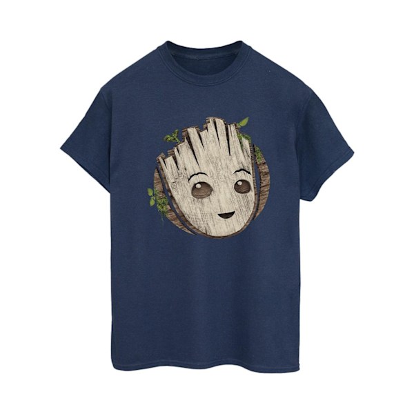 Marvel Dam/Kvinnor Jag Är Groot Trä Huvud Bomull Pojkvän T- Navy Blue 3XL