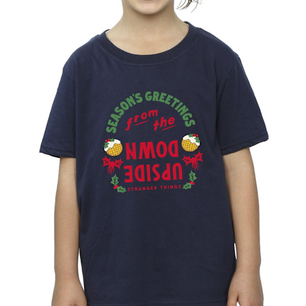 Netflix Girls Stranger Things Upside Down Seasons Greetings Bomullssäng Navy Blue 7-8 Years