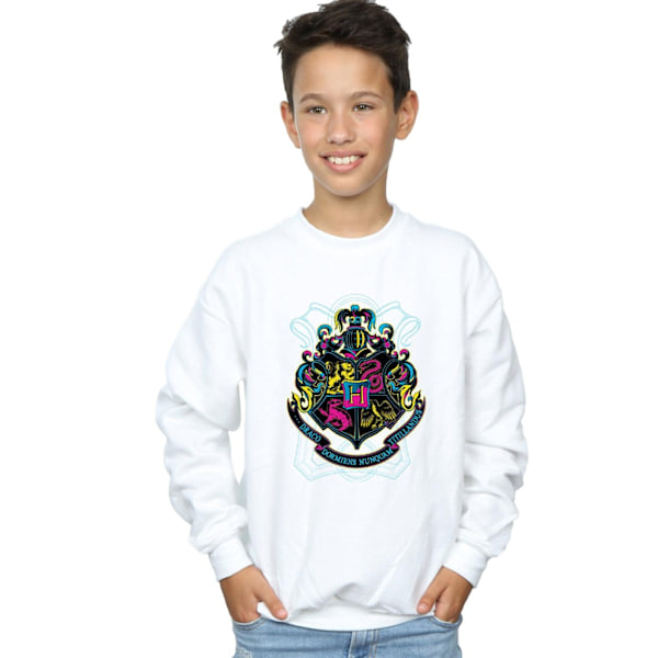 Harry Potter Boys Neon Hogwarts Crest Sweatshirt 5-6 år Vit White 5-6 Years