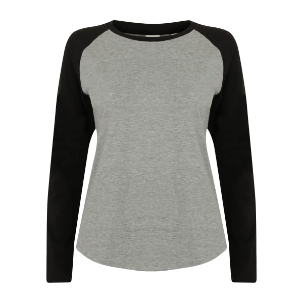 Skinnifit Dam/Kvinnor Långärmad Baseball T-Shirt XL Heather Heather Grey / Black XL