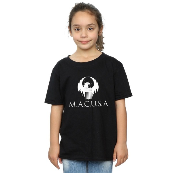 Fantastic Beasts Girls MACUSA Logotyp bomull T-shirt 7-8 år Bla Black 7-8 Years