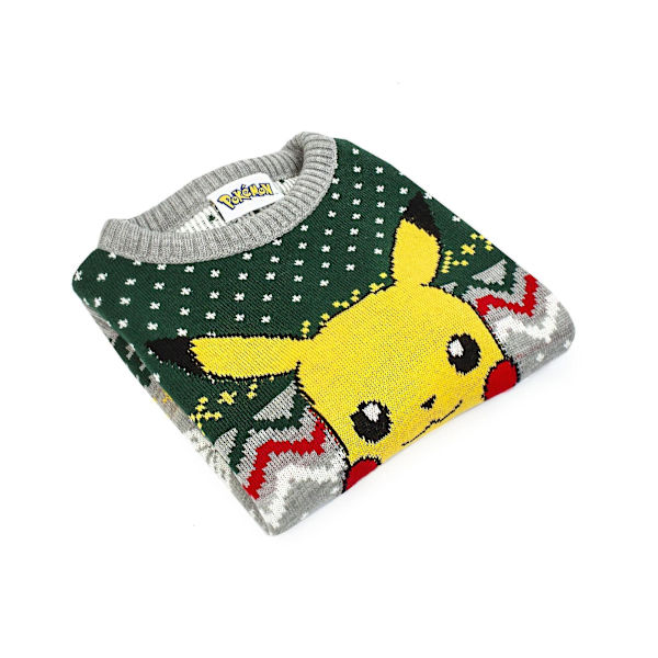 Pokemon Barn/Barn Pikachu Stickad Jultröja 11-12 År Grey/Green 11-12 Years