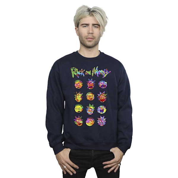 Rick And Morty Tie Dye Faces Sweatshirt 4XL Marinblå Navy Blue 4XL