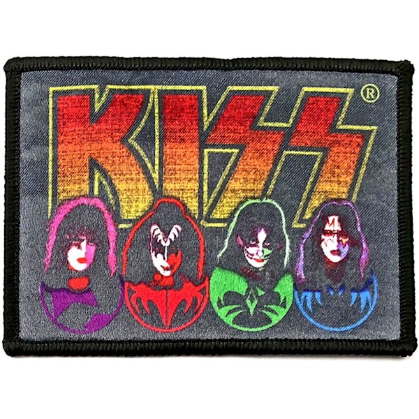 Kiss-logotyp, ansikten och ikoner strykmärke en storlek flerfärgad Multicoloured One Size