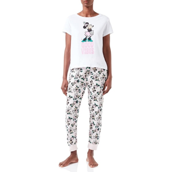 Disney Dam/Damer Good Vibes Minnie Mouse Lång Pyjamas Set L White/Pink/Blue L