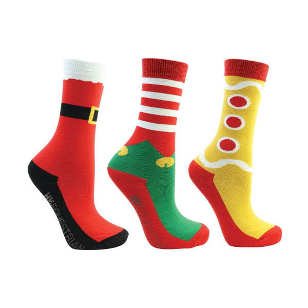 Hy Barn/barn julstrumpor med festliga fötter (paket med 3) 12 U Red/Green/Yellow 12 UK Child-4 UK