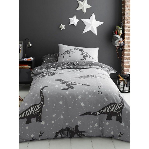 Space T-Rex Påslakan Set Enkelsäng Svart/Grå/Vit Black/Grey/White Single