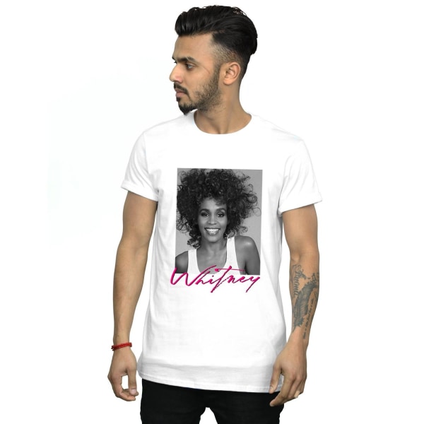 Whitney Houston T-shirt med fototryck av leende, XL, vit White XL