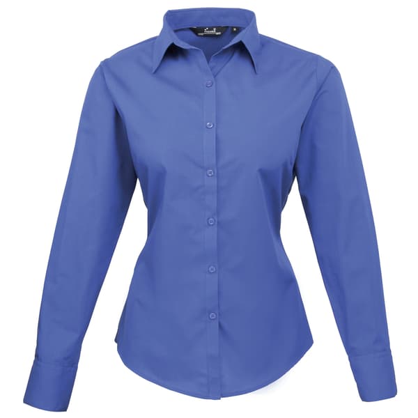 Premier Dam/Kvinnor Poplin Långärmad Blus 22 Midblå Mid blue 22
