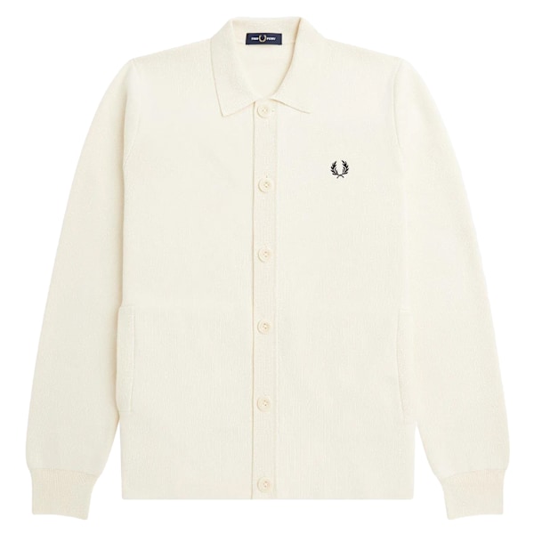 Fred Perry Herr Knitted Button Through Pikétröja S Ecru Ecru S