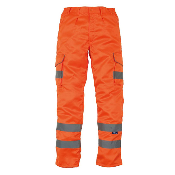 Yoko herr Hi-Vis cargobyxor med knäskyddsfickor 34 tum lång Orange 34in Long